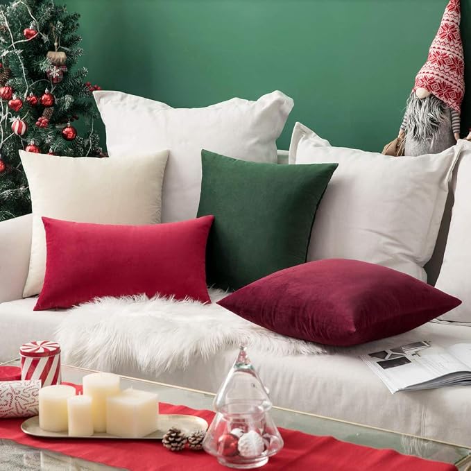 MIULEE 24x24 Inch Pack of 2 Euro Velvet Throw Pillow Covers Wine Red | Soft Solid Decorative Euro Sham, Modern Luxury Home Decor, for King Bed Sofa Couch Bedroom Livingroom