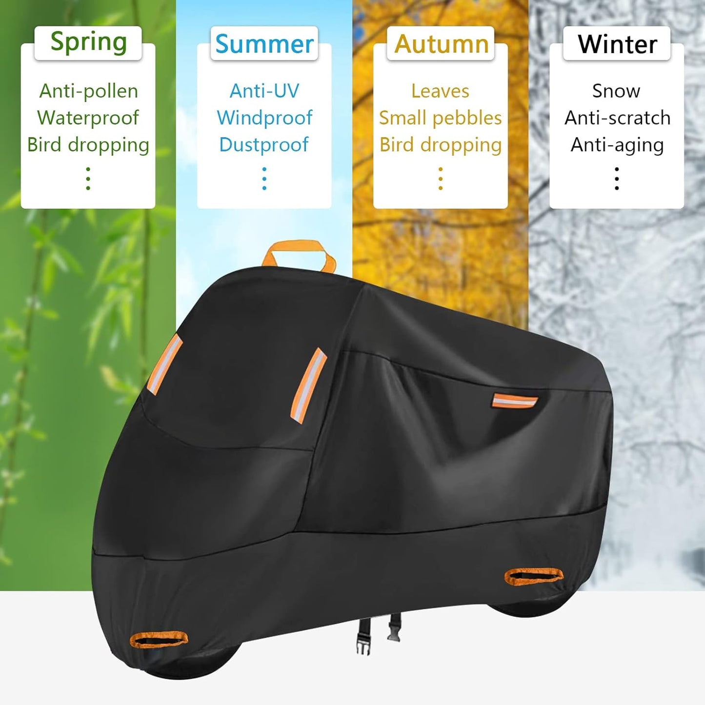 Seceles 300D Motorcycle Cover Waterproof Outdoor, All Season Protection Motorcycle Tarp Fit for Honda VTX 1300 C Fat Bob Kawasaki Vulcan 900 Kawasaki KLR 650 (3XL: 96" x 37" x 50")