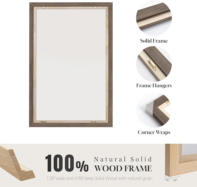 Large Framed Neutral Abstract Wall Art, Set of 3, Beige Brown, 24x36 In | Rustic canvas prints paintings, Wood frame, Minimalist stone pictures, Modern Wall decor for Living Room Hallway Stair Office