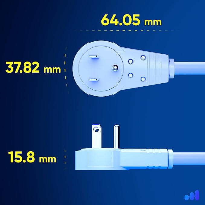Maximm Extension Cord 2 Foot White Flat Plug, 360° Rotating Short Power Cord Single Outlet, Indoor 16 Gauge 3 Prong Grounded Wire UL Certified (2Ft White)