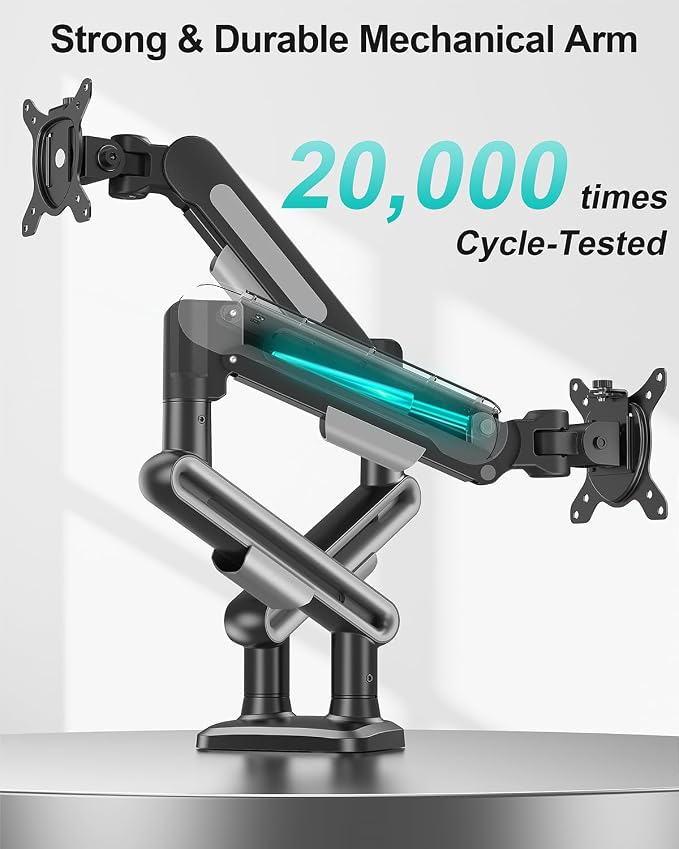 MOUNT PRO Dual Monitor Desk Mount, Pneumatic Monitor Arms for 2 Monitors Max 39 Inches, Adjustable Dual Computer Monitor Stand Each Arm Holds up to 26.5lbs, VESA Mount with C Clamp & Grommet Base