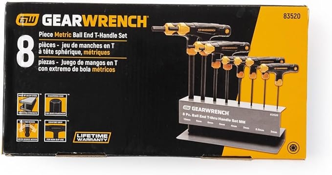 GEARWRENCH 8 Piece Metric Ball End T-Handle Hex Key Set - 83520