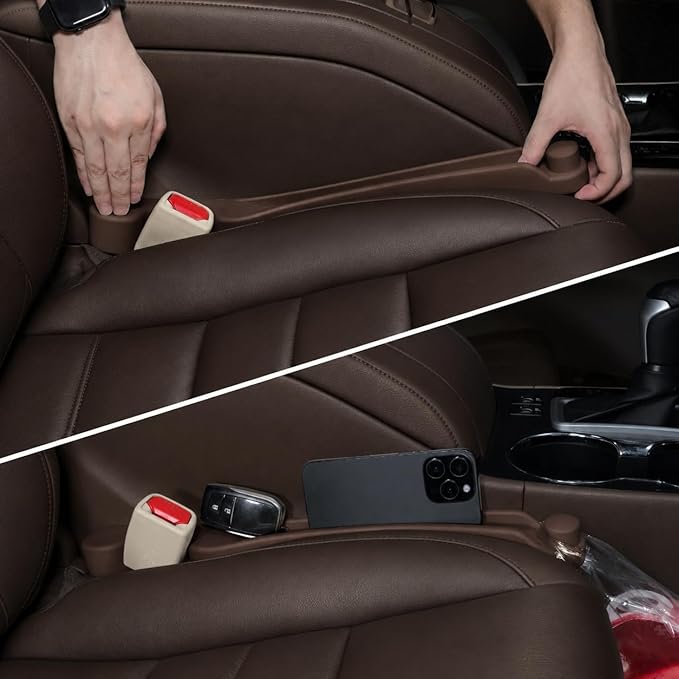 Car Seat Gap Filler Set of 2, 3IN1 Seat Side Gap Filler Plug with Storage Slot & Hook Function, Soft Foam Universal Fit Car SUV Truck Fill Gap Between Seats Console Organizer���Narrow Dark brown���