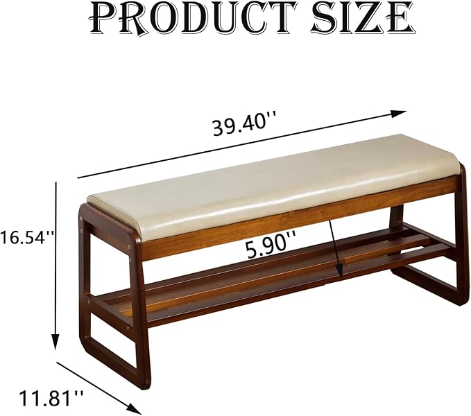 latifolia Solid Wood Bench, Entryway Shoe Bench with Cushion, Flip-Open Storage Compartment, 2-Tier Shoe Organizer(Grey,39.70''L)