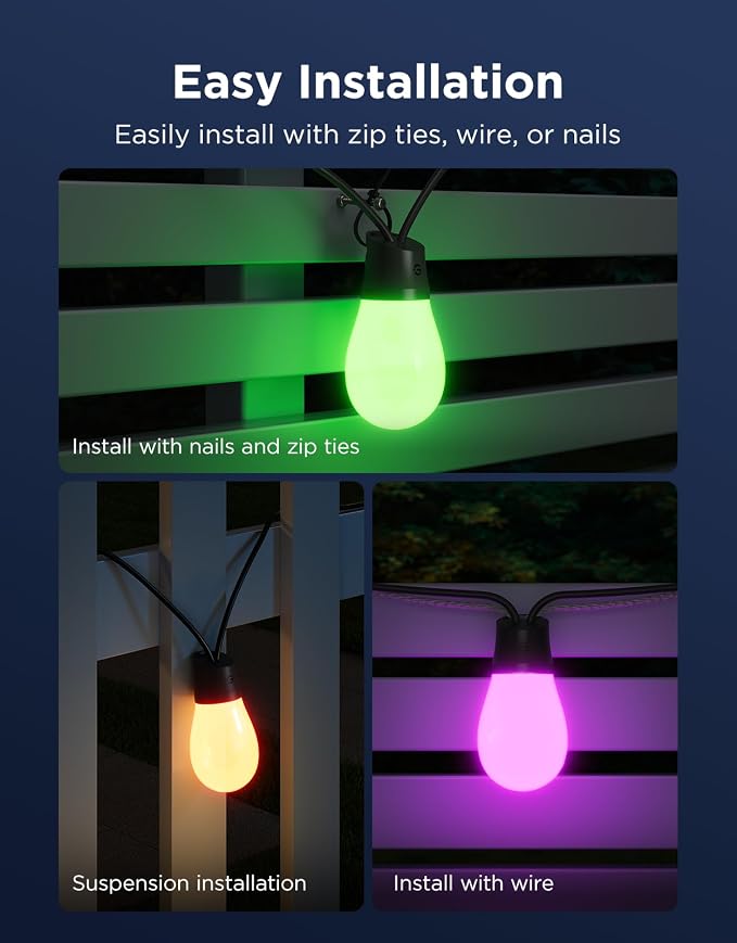 Govee S14 Bulb Outdoor String Lights 2, 144ft RGBICWW, 45 LED Bulbs, IP66 | Patio Lights with 111 Scene Modes for Patio, Backyard, Garden, Compatible with Alexa, Google, Matter, APP Control