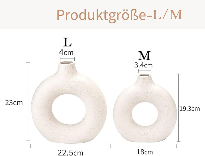 CEMABT Vases for Pampas Grass,2PC Creative Vase Modern Home Decor,Handmade Vase White Ceramic Dried Flowers Crafts Ornaments for Office Home Deco Decoration,Vase Beige