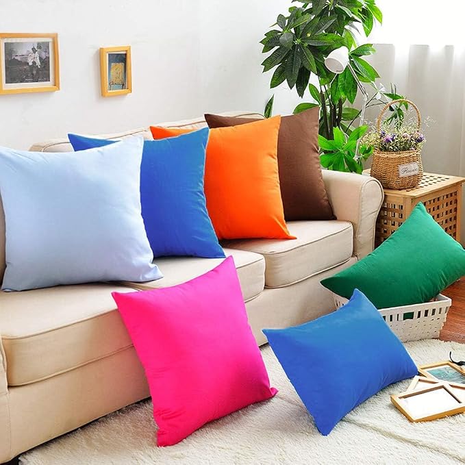 Thmyo 4-Pack 100% Cotton Comfortable Solid Decorative Throw Pillow Case Square Cushion Cover Pillowcase Sublimation Blank Pillow Covers DIY Throw Pillowcase for Sofa(18x18inch/45x45cm,Blue)