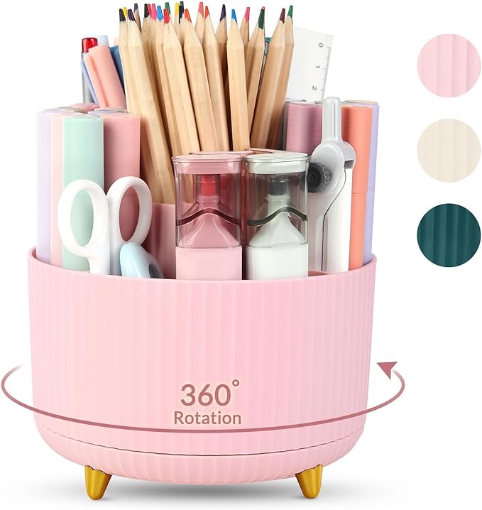 SKYDUE 360 Rotating Multipurpose Organizer - Cute Rotating Pen Holder with 5 Slots for Art Supplies, Office, School, Home