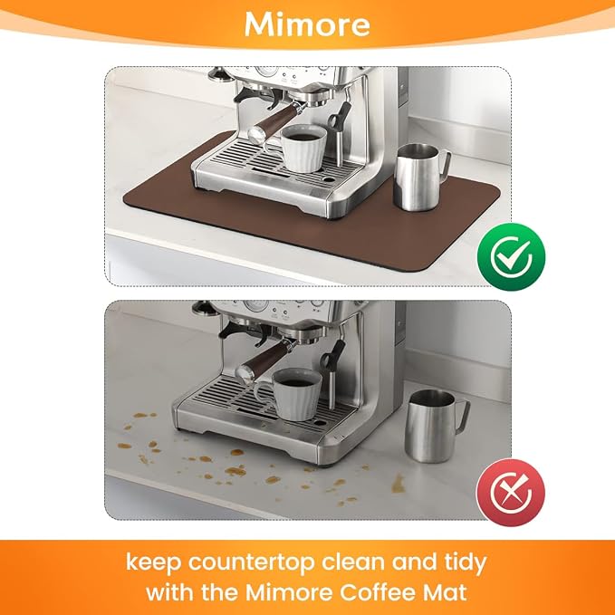 Mimore Coffee Mat - 16x24 Inch Brown Bar Mat for Countertop - Absorbent, Hides Stains, Rubber Backed - Dish Drying Mat Fits Under Coffee Maker, Espresso Machine (Compatible with Ninja Luxe Cafe)