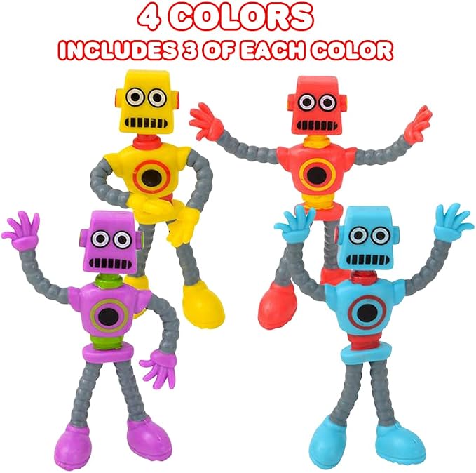 ArtCreativity 12 Pack Bendable Robot Figures, Anxiety Relief Toys, Robot Party Favors for Boys and Girls, Stress Relief Fidget Toys, Sensory Toys for Kids and Adults, Goody Bag Stuffers