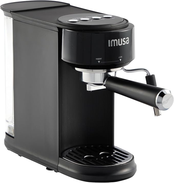 IMUSA 1 or 2 Cup Electric Slimbrew Espresso Cappuccino Coffee Maker, Black | Matte Finish, 20 Bar Pump, Milk Frother, Fast Heating, Hot or Iced Drinks, Home Baristas
