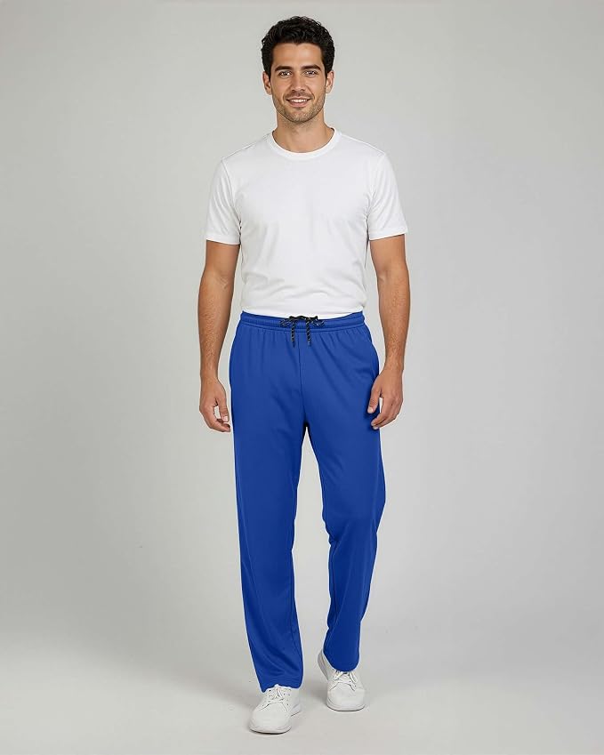 3 Pack Men's Mesh Open Bottom Sweatpants Active Athletic Workout Gym Pocket | Available in Big & Tall, Uncuffed, Elastic Waistband, Drawstring, Straight Leg, Running, Jogging, Exercise, Training, Sports