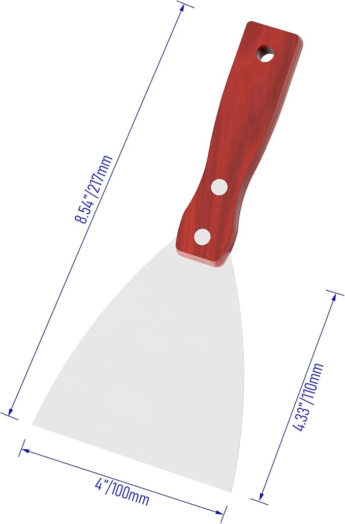 Putty Knife, 2PCS Stainless Steel Scraper Tool, Wooden Handle Metal Spackle Knives for Drywall, Decals, Wall Paper, Floor Tile, Patching, Painting, Taping, Putty knife (4"/100mm)