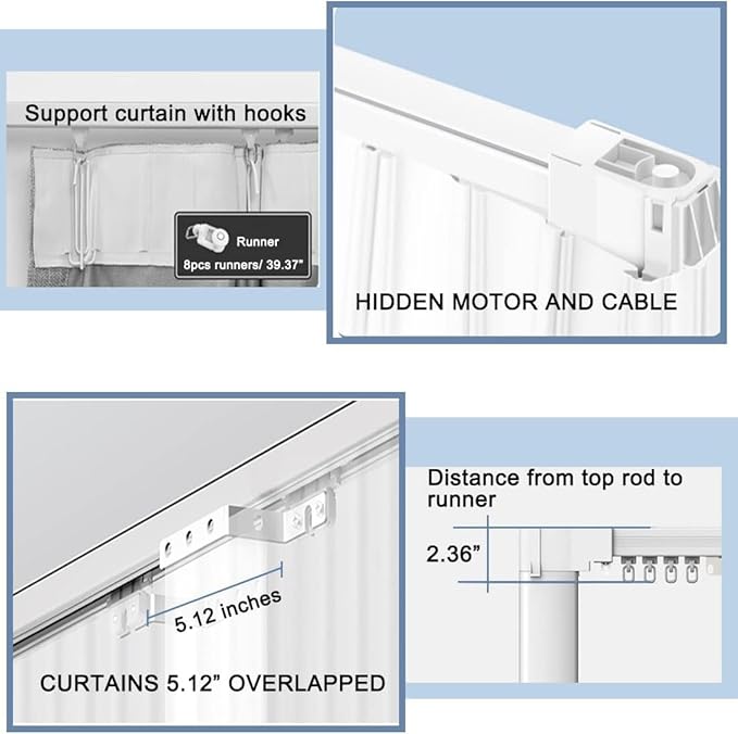 Celling Smart Curtains System, Electric Track with Adjustable Rail,Automatic Curtain Opener,Motorized Curtains Rods With Remote, Compatible with Alexa/Google Home (Up to 200in)