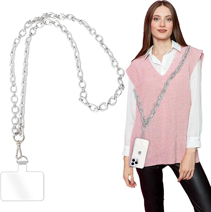 Crossbody Lanyard Strap, Universal Phone Chain Strap with Detachable Tether Tab, Durable Metal Strap Compatible with Most Phone Bags Purse