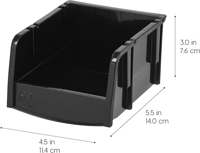 IRIS USA Extra Small Stackable Storage Bins, 24-Pack, 5.5 x 4.5 x 3 inch, |Made in USA|, Plastic Open Front Shelf Bin for Organizing Parts, Hardware, Tools, Supplies, Garage Shelf, Pantry - Black