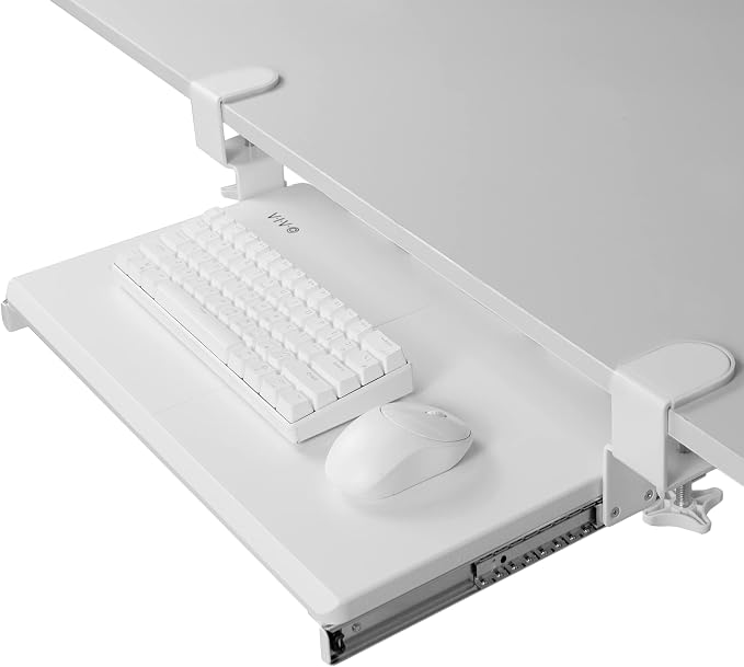 VIVO Small Keyboard Tray, Under Desk Pull Out with Extra Sturdy C Clamp Mount System, 20 (26 Including Clamps) x 11 inch Slide-Out Computer Platform Drawer, White, MOUNT-KB05ES-W | Keyboard Tray for Typing, Slide Out Platform, Extra Sturdy C-Clamp Moun...