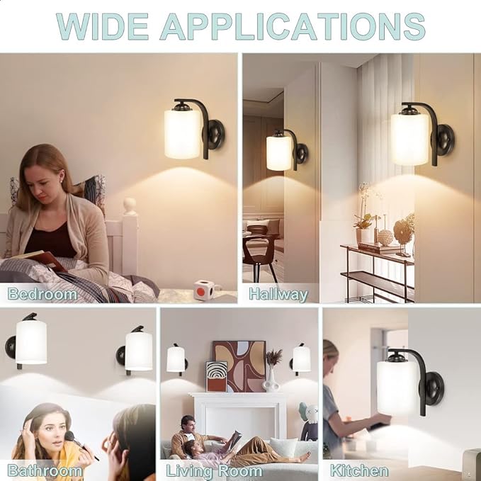 CANMEIJIA Wall Sconce 1 Light, Modern Wall Light Fixture, Bathroom Vanity Lights with Matte Black Wall Lamp for Bedroom Kitchen Hallway Porch, Milky White Glass Shades, E26 Socket, Bulbs Not Included