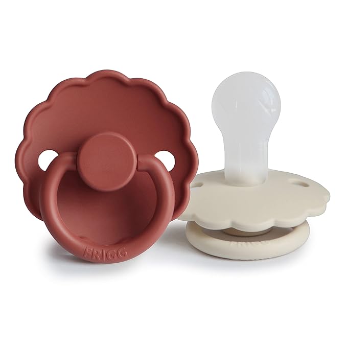 FRIGG Daisy SilkySoft Silicone Baby Pacifier | Made in Denmark | BPA-Free (Baked Clay/Cream, 0-6 Months)