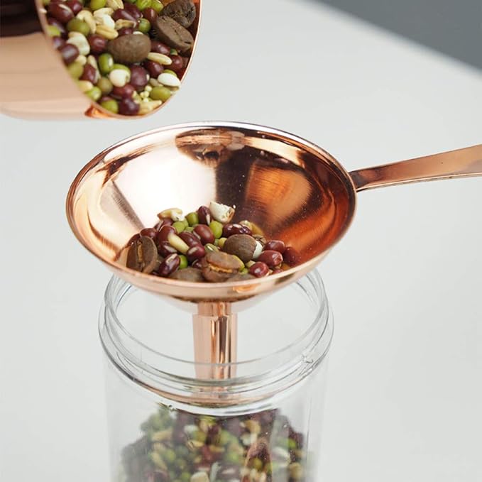Set of 3 Stainless Steel Funnels with Long Handles Filling Funnel Kitchen Funnels Use for Transferring Oils Liquid Dry Ingredients Powder, Rose-Gold