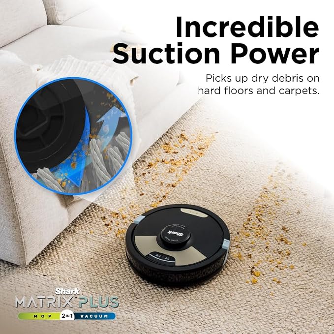 Shark Matrix Plus 2in1 Robot Vacuum & Mop with Sonic Mopping, Matrix Clean, Home Mapping, HEPA Bagless Self Empty Base, CleanEdge, for Pet Hair, WiFi, Black/Brass, AV2620WA
