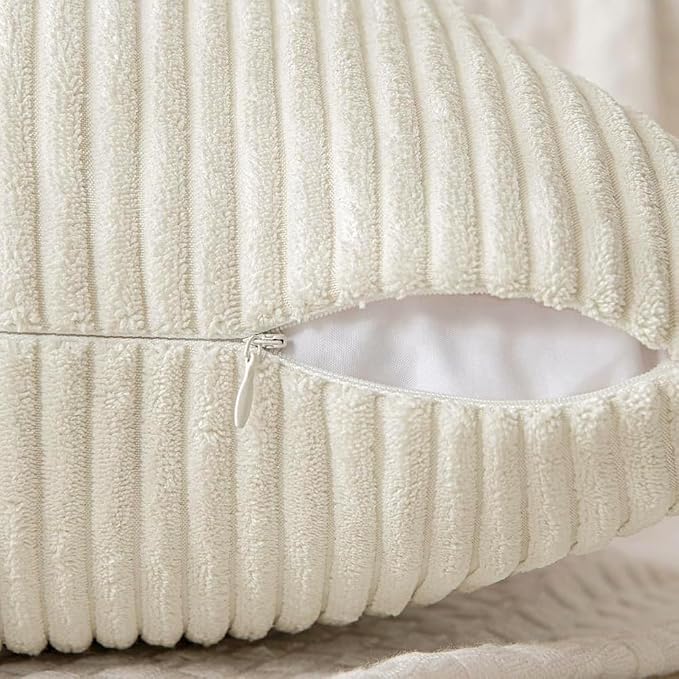 MIULEE Cream White Decorative Throw Pillow Covers for Couch 16x16 Inch | 2 Pack, Beige Neutral Boho Farmhouse Pillow Covers, Soft Cross Corduroy Patchwork Textured Cushion Cases For Bed Sofa