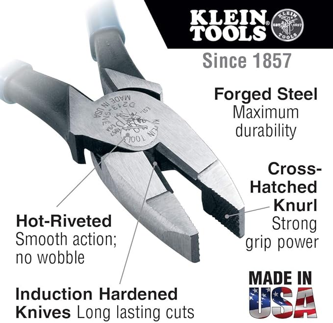 Klein Tools 80028 Hand Tools Kit includes Pliers, Screwdrivers, Nut Drivers, Backpack & D213-9NE Pliers, 9-Inch Side Cutters, High Leverage Linesman Pliers Cut Copper