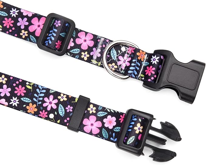 Dog Collar with Bohemia Floral Tribal Geometric Patterns - Soft Ethnic Style Collar Adjustable for Small Medium Large Dogs(Floral,L)