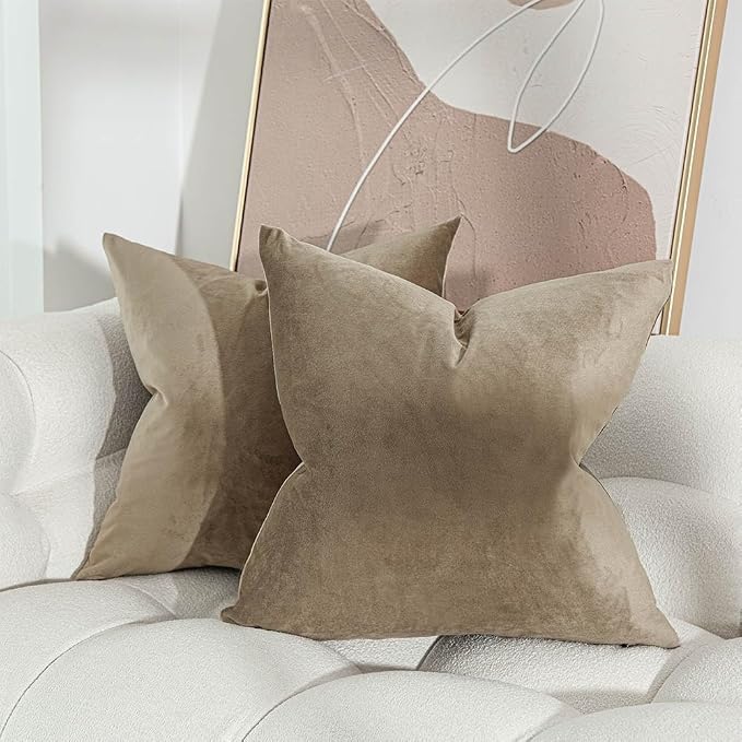 28x28 Pillow Covers Decorative Velvet Throw Pillow Covers Set of 2,Stone | JUSPURBET Luxury Euro Cushion Covers with Invisible Zipper for Modern Couch Sofa Bed Living Room Bedroom Home Decor Christmas