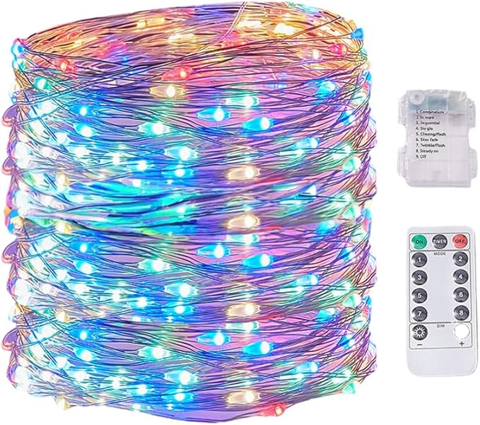LED Fairy Lights Battery Operated String Lights Waterproof Silver Wire Firefly Lights for DIY Crafts Wedding Indoor Outdoor Christmas Patio Garden Decoration (Multicolor, 66FT-200LEDS)
