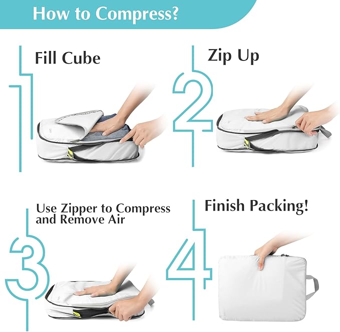 Gonex Compression Packing Cubes, 3pcs/4pcs Expandable Storage Travel Luggage Bags Organizers