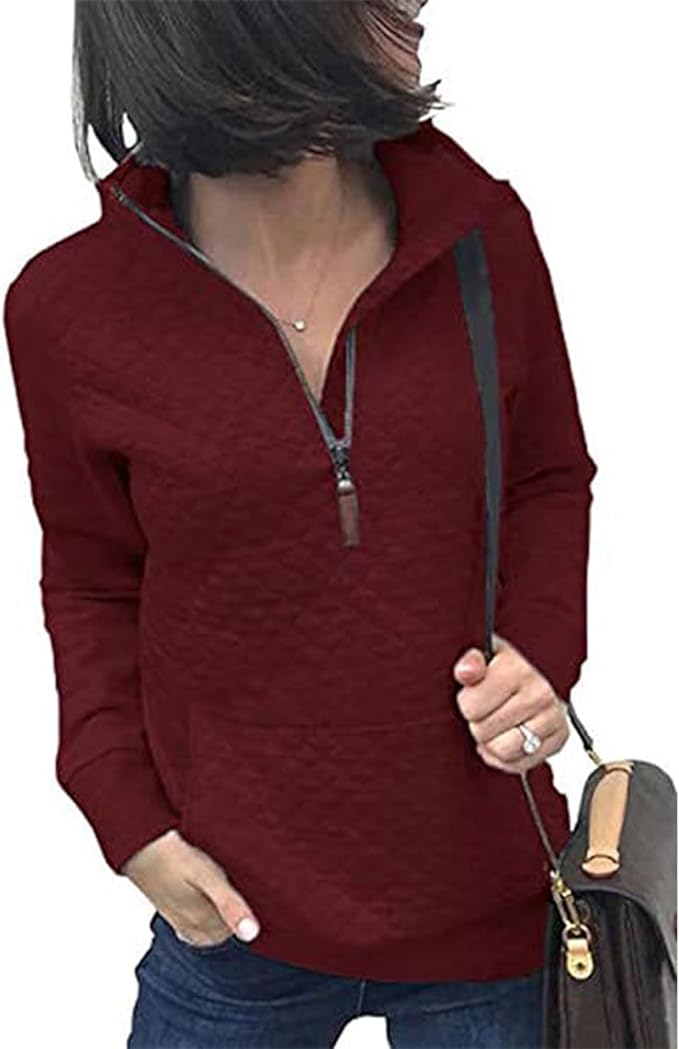 BTFBM Women Fashion Quilted Pattern Lightweight Zipper Long Sleeve Plain Casual Ladies Sweatshirts Pullovers Shirts Tops