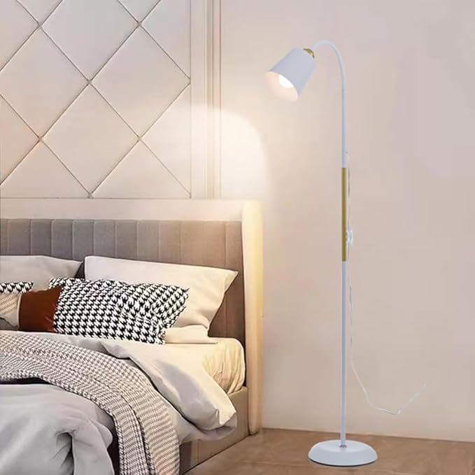 AoMck Floor Reading Lamp, Industrial Metal Floor Lamps for Living Room with Adjustable Bendable 2 in 1 Reading Table Lamps for Living Room Bedroom Office, 12W Bulb Included (White)
