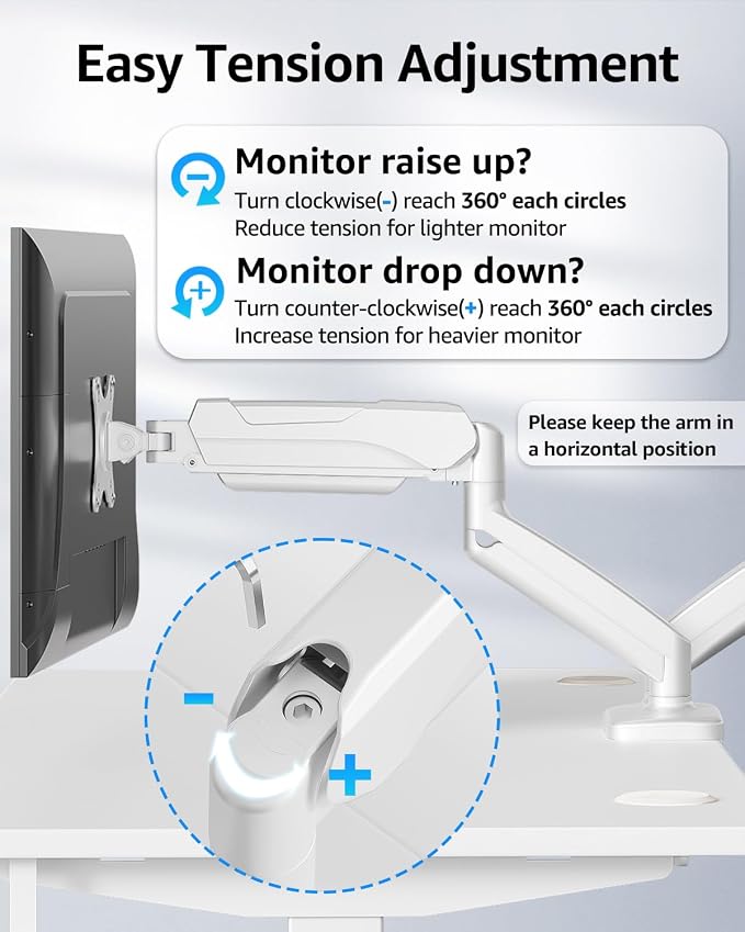 MOUNTUP Dual Monitor Stand for Desk, Monitor Arms for 2 Monitors Max 32 Inches, Height Adjustable Double Monitor Mount, VESA Mount with C-Clamp & Grommet Base, Holds 4.4-17.6lbs, White