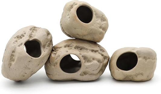 Aquarium Decorations Stackable Ceramic Cave Betta Fish Tank Accessories Rock Cave Decor (4-Piece Set)