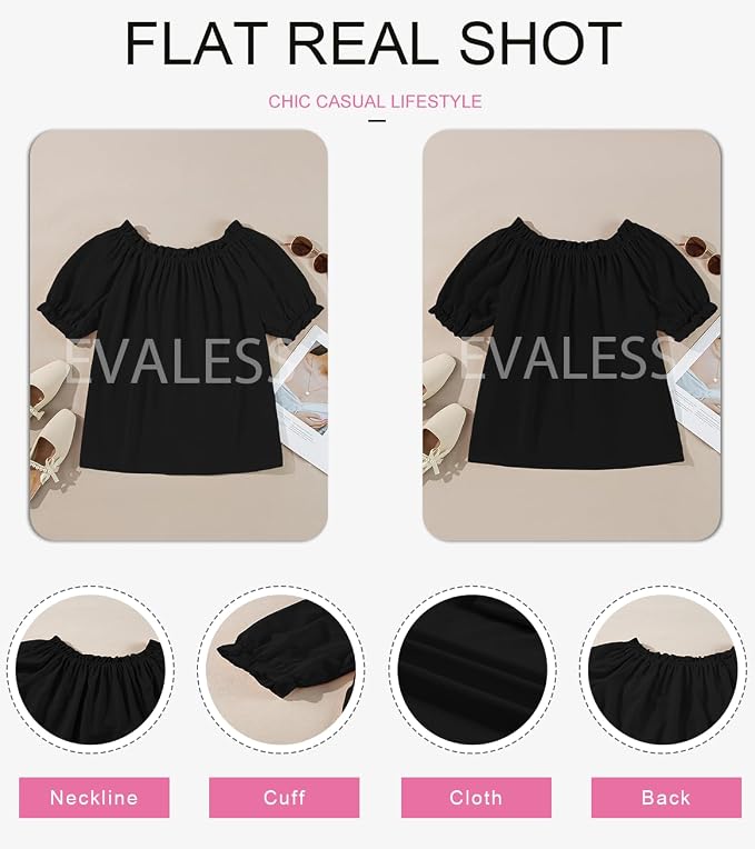 EVALESS Womens Tops Off The Shoulder Blouses for Women Dressy Casual Cute Puff Sleeve T Shirts Fashion 2026