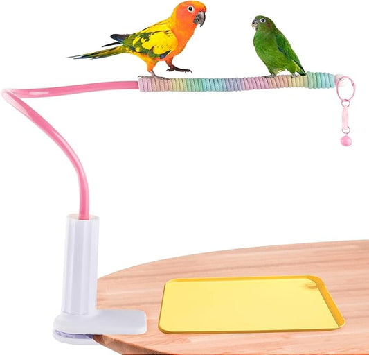 Bird Perch Stand,Bendable Desktop Parrot Training Stand with Tray,Easy to Clean Bird Tabletop Platform Toy,Parakeet Playground Play Stand for Lovebirds Pigeon Budgies,Small Animals