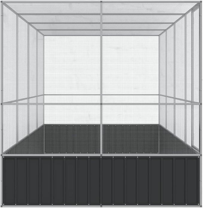 Large Metal Heavy Duty Walk-in Aviary Cage with Extension, Ample Activity Space Bird Cage with Lockable Door Also for Chickens and Rabbits, Silver 164.6"x81.5"x83.5" Steel,-519