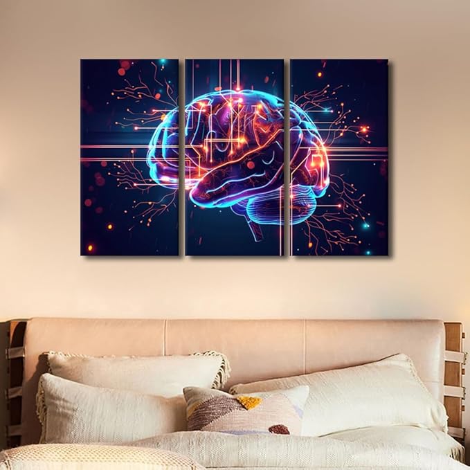 TUMOVO Modern Wall Art Artificial Intelligence, Cyber Security, Cloud Managed, Circuit Board Pictures Print on Canvas for Home Office Wall Decoration 3 Piece Concepts Wall Art, 42" Wx28 H