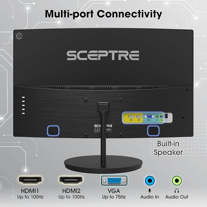 New! Sceptre Curved 24-inch Gaming Monitor 100Hz 1080p R1500 98% sRGB HDMI x2 VGA Build-in Speakers, VESA Wall Mount Machine Black 2026 (C248W-1920RN Series)