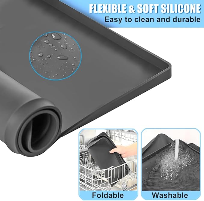Under Car Oil Spill Mat Oil Drip Pan, 34x22in Garage Floor Mat Drip Tray, Soft Silicone Pad with Raised Edge, Liquid Drain Pan Catcher Automotive Tray, Driveway Pad Liquid Leaks Non-Slip No Splatter