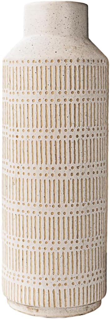 Farmhouse Large Ceramic Vase for Living Room Bedroom 15.75'' Flower Vase for Fake Plant Home Decor Office Table Shelf Fireplace Centerpieces Retro Vintage Classic Modern Rustic