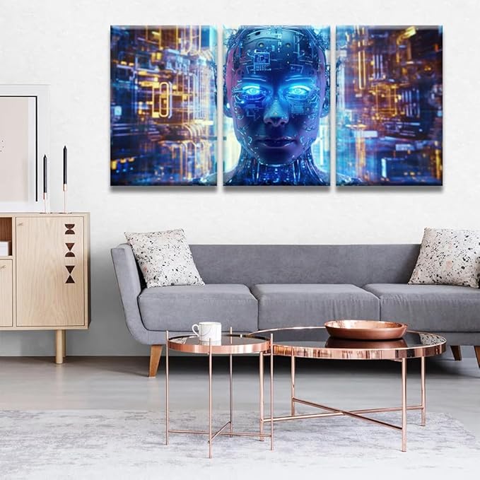 LSIUHWUWI 3 Panels Modern Canvas Wall Art Cloud Networking, Crypto, AI, Firewall Network Security Pictures Print On Canvas for Home Wall Decorations,Ready to Hang, 16x24inchx3