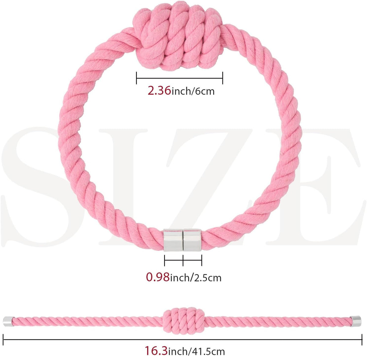 NICEEC 2 Pack Natural Cotton Rope Magnetic Curtain Tiebacks Boho Simple Style Drape Tie Backs Elegant Hand Weave Rope Knot Decorative Curtain Holdbacks for Home & Office Window Drapery (Pink)