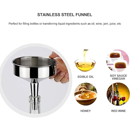 Hemoton 2-Piece 4 Inch Stainless Steel Funnel Set with Strainer for Kitchen Use - Metal Funnel for Precise Liquid and Dry Ingredient Transfer