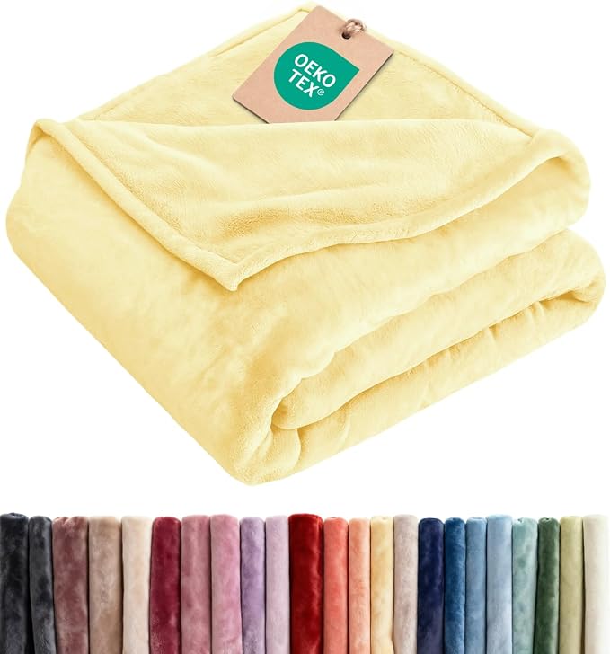 Fleece Blanket Throw XL Size - Ultra-Soft Flannel Fleece Blanket - Yellow | Soft, Warm, Outdoor Picnic Blanket for Camping, Travel, Lightweight, Cozy, Anti-Static, Home Decor Gifts for Men & Women