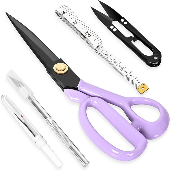 Professional Tailor Scissors Heavy Duty - Multi-Purpose Sewing Fabric Scissors for Leather Cutting Industrial Sharp Shears Home Office Arts, and Crafts (10 Inch) Purple