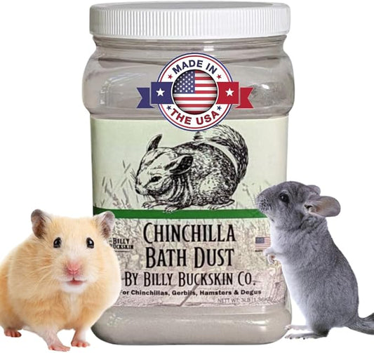 3 LB. Chinchilla Dust Bath Jar - Pure Cleansing Pumice Sand Dust for Cleaning Small Pets Like Gerbils, Mice, Degu - Premium, All Natural Dusting Powder - Chinchilla Accessories by Billy Buckskin