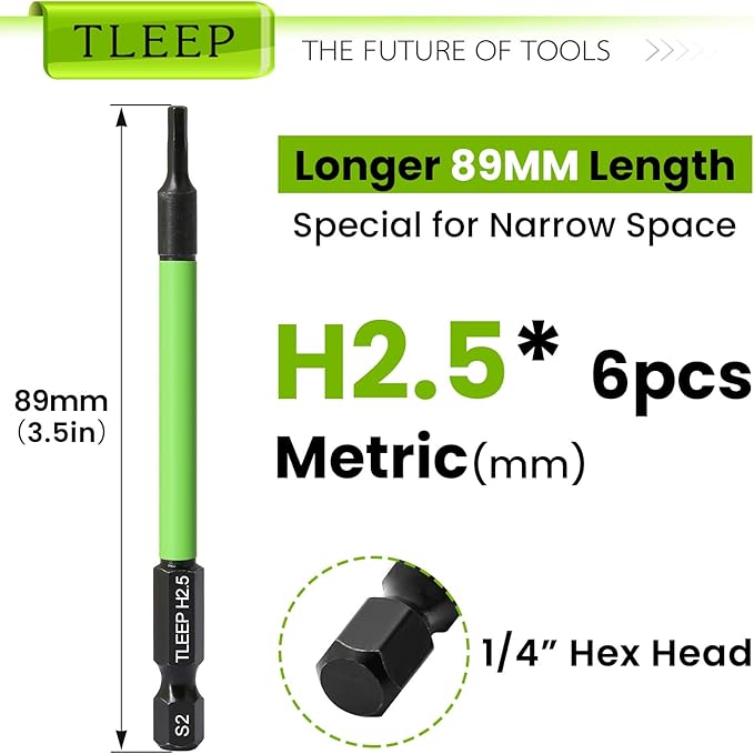 3.5" Long 1/4" Hex Head Allen Wrench Drill Bits, Metric 2.5mm Impact Driver Bit Set, Magnetic Tips Magnetic Screwdriver Bits Hex Drill Bit Set, S2 Steel, New Version Hex Keys with Storage Case