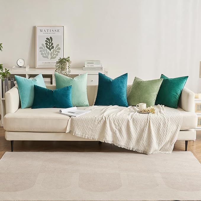MIULEE 12x20 Inch Lumbar Velvet Throw Pillow Covers Teal | Pack of 2 Soft Solid Decorative Pillow Covers, Modern Luxury Home Decor, for Chair Couch Sofa Bedroom Livingroom